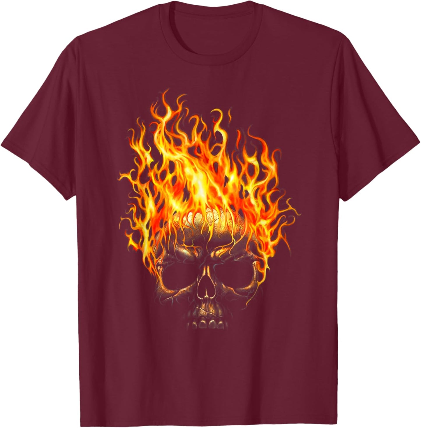 Flame Skull Head Halloween T Shirt Halloween Skeleton Shirt T-Shirt - T-Shirt | Maroon