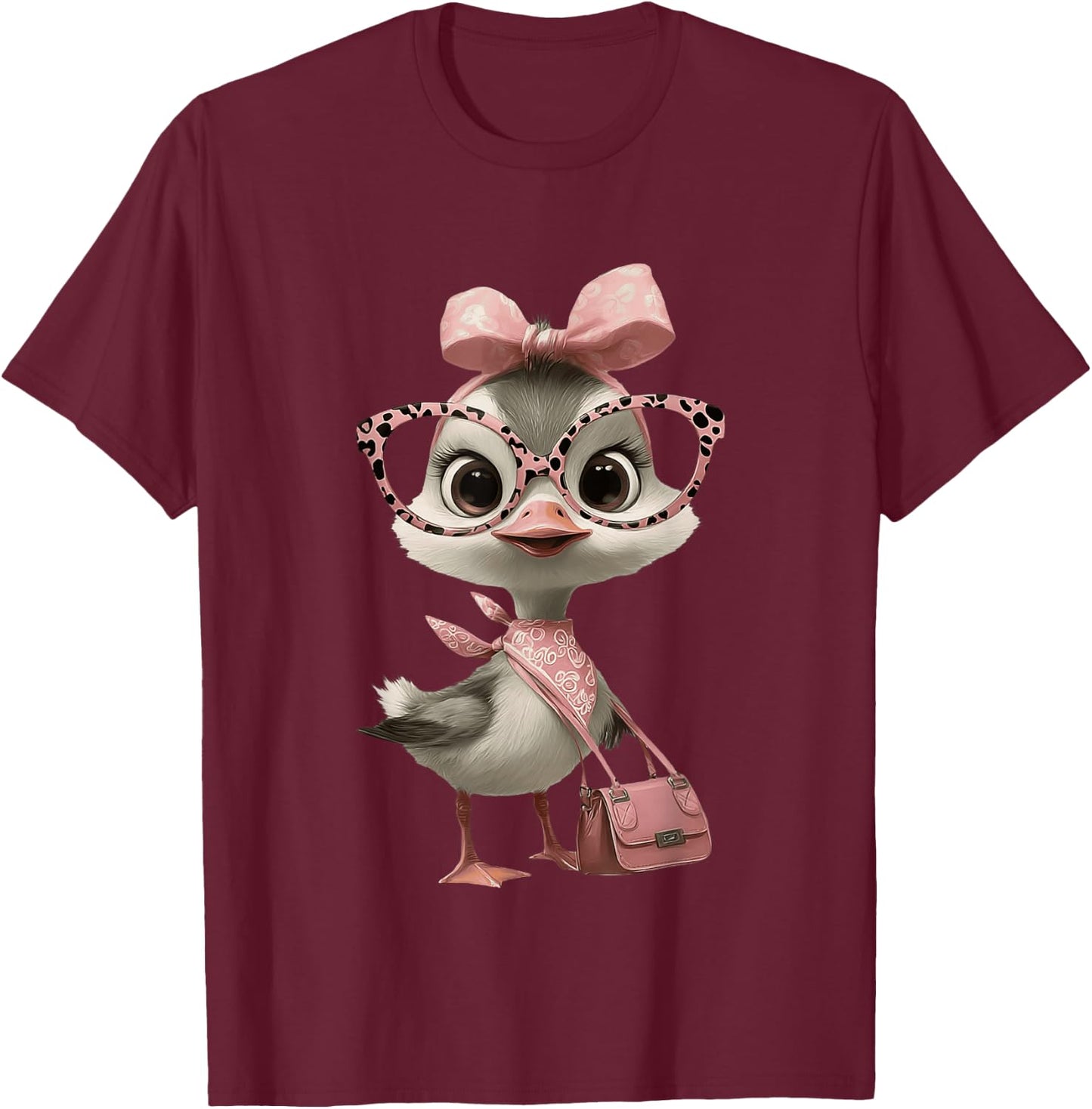 Baby Chick Kawaii Bird Pink Leopard Glasses Portrait Graphic T-Shirt - T-Shirt | Maroon