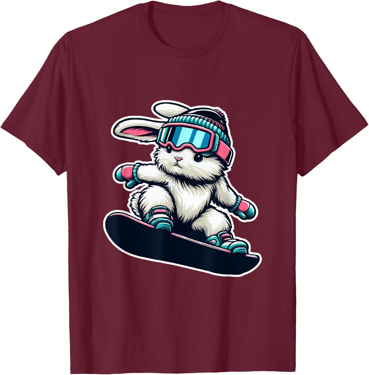 Cute Bunny Performing Snowboarding Trick Kids Easter T-Shirt - T-Shirt | Maroon