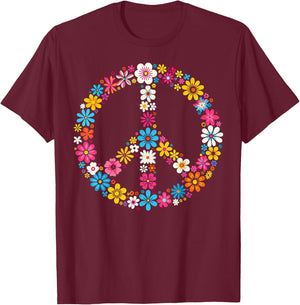 Peace Love Hippie Retro Tie Dye années 60 70 Vintage Graphique T-Shirt - T-Shirt | Maroon