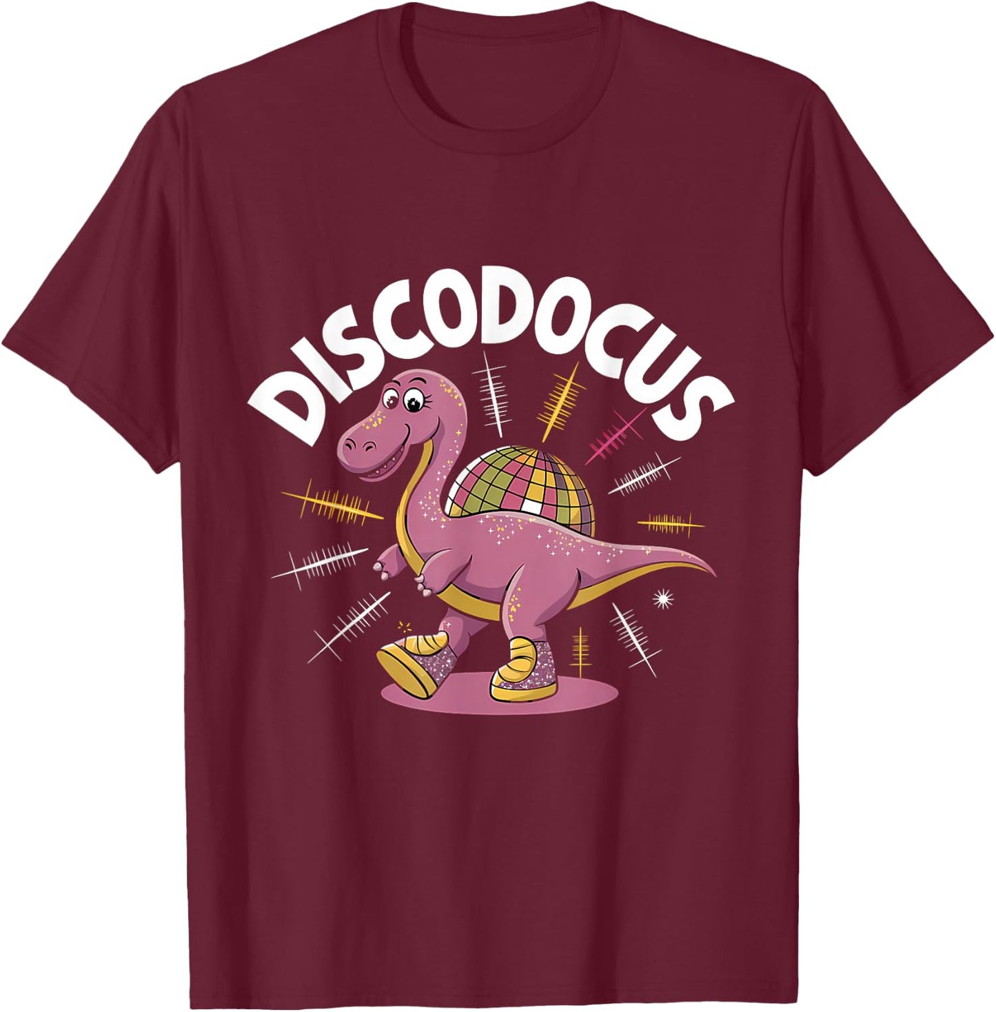Disco Ball Diplodocus Dinosaur 70s Funny Disco Dance Party T-Shirt - T-Shirt | Maroon