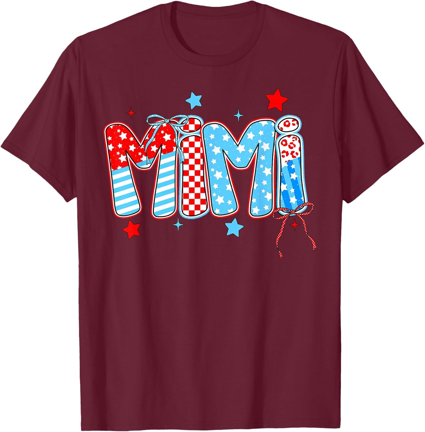 Cute 4th of July MiMi Checkered Memorial Day T-Shirt - T-Shirt | Maroon