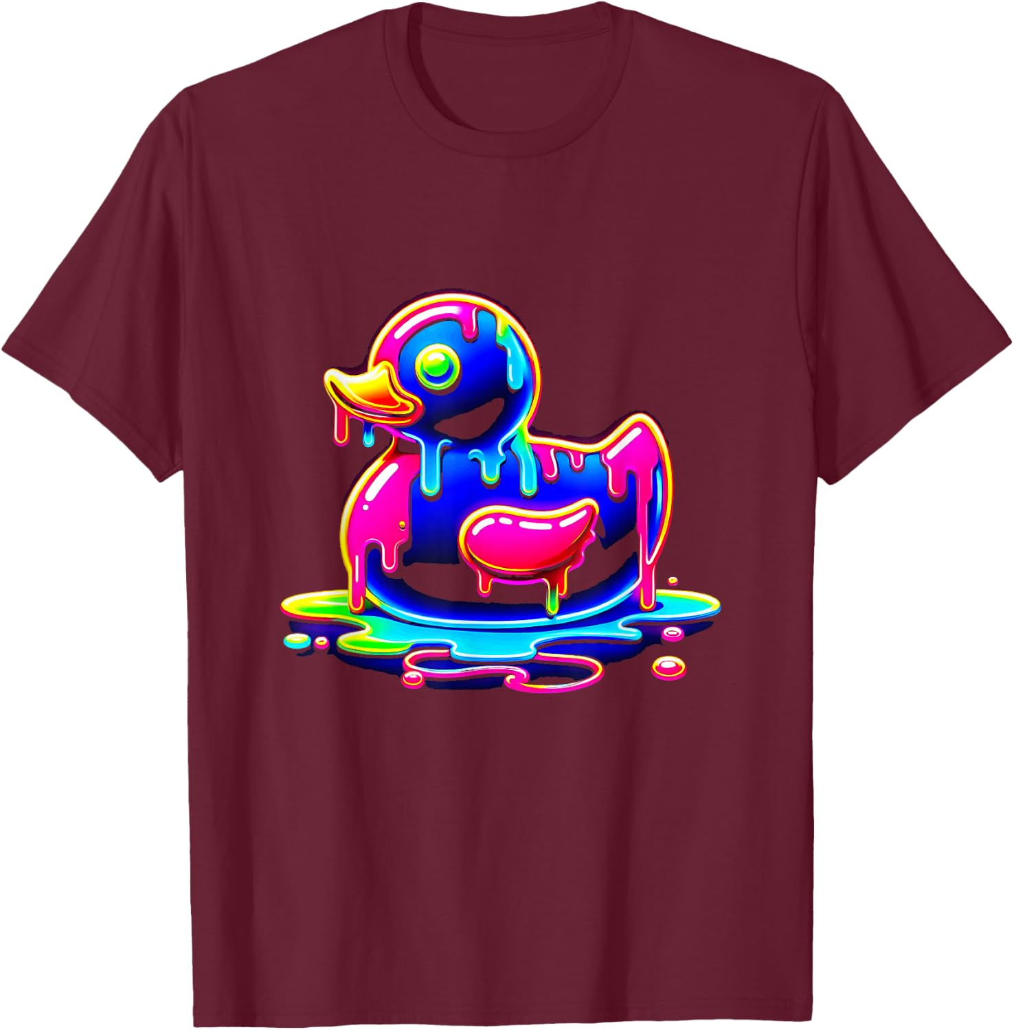 Rubber Duck Ice Cream Drippy Melting liquid Colorful T-Shirt - T-Shirt | Maroon