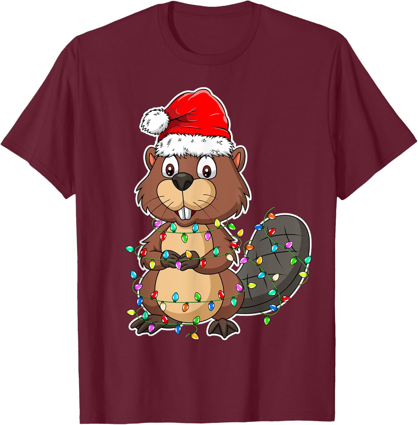 Beaver Wearing Santa Hat Xmas - Funny Beaver Lover Christmas T-Shirt - T-Shirt | Maroon
