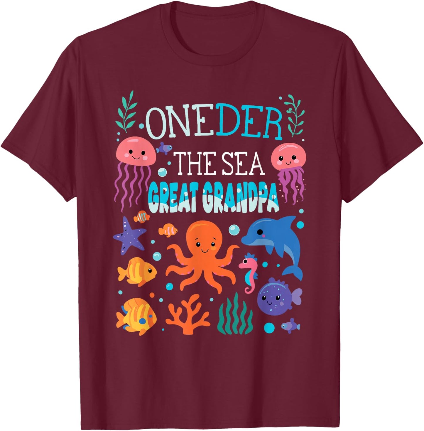 Under Sea Great Grandpa Birthday Girl Boy Matching Family T-Shirt - T-Shirt | Maroon