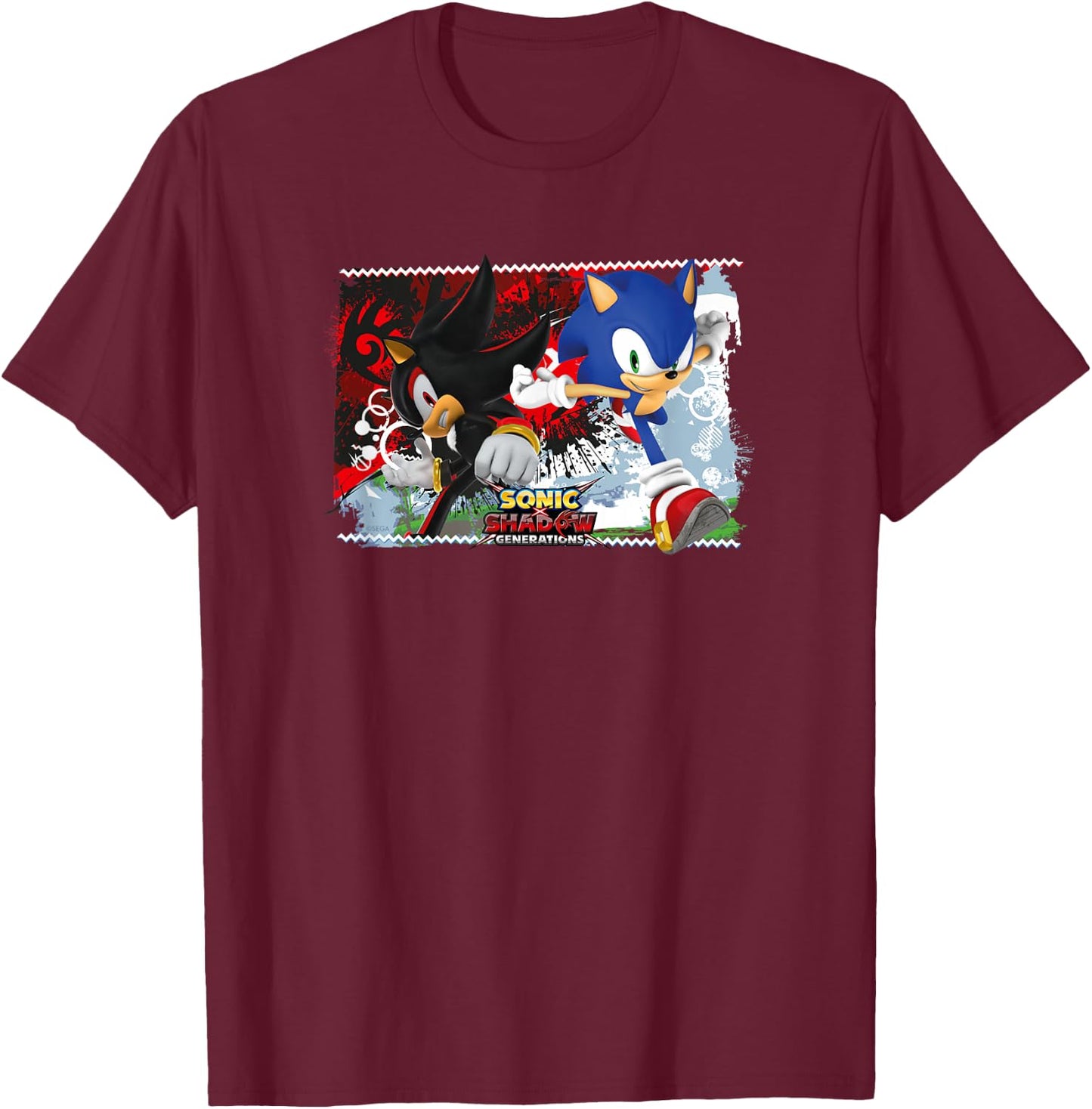 Sonic The Hedgehog, Sonic X Shadow Generations - Split T-Shirt - T-Shirt | Maroon