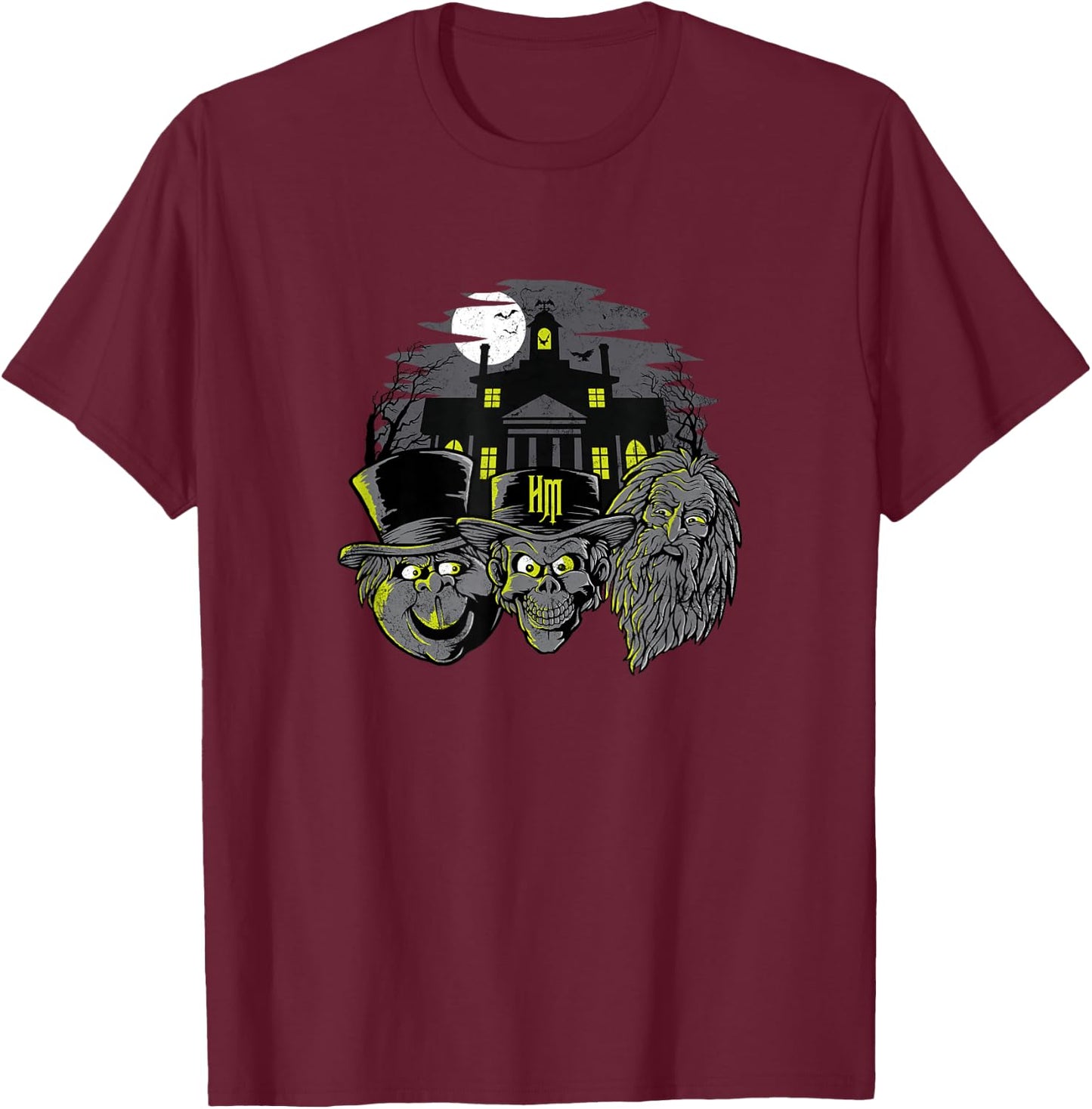 The Haunted Mansion Three Hitchhiking Ghosts Heads Retro T-Shirt - T-Shirt | Maroon