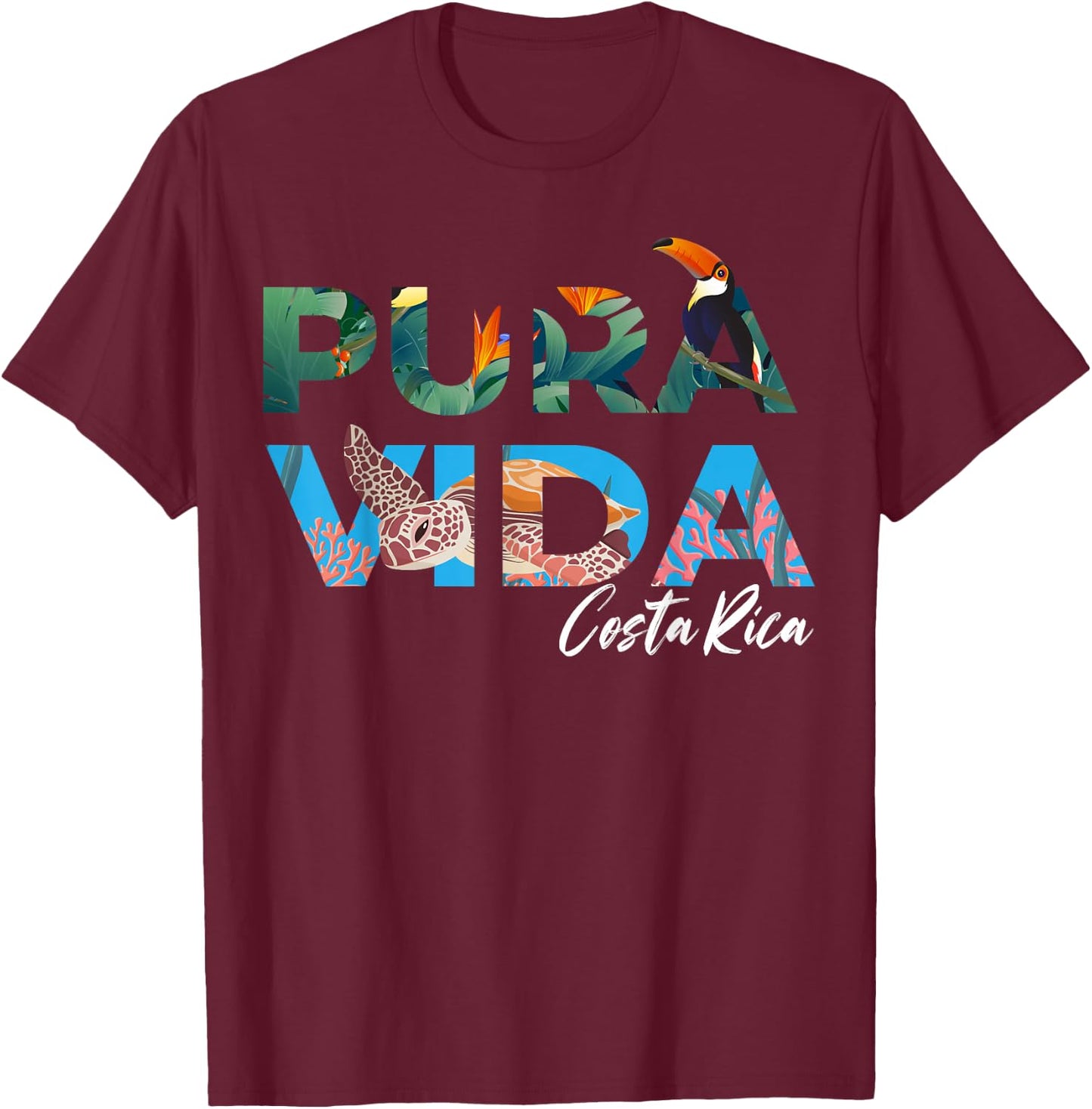 Costa Rica Pura Vida - Costa Ricans , Black, S T-Shirt - T-Shirt | Maroon
