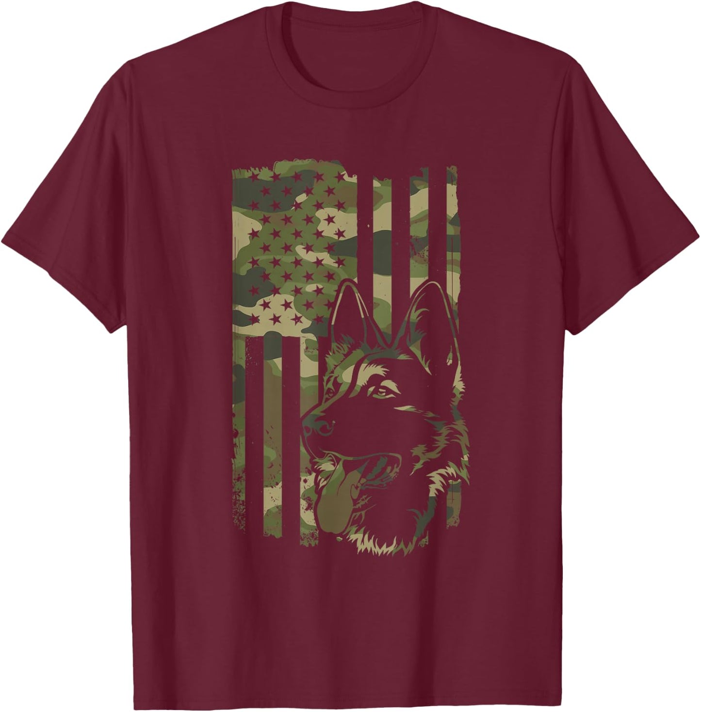 German Shepherd Dog - Dog Lover Shepherd USA Flag 4th July T-Shirt - T-Shirt | Maroon