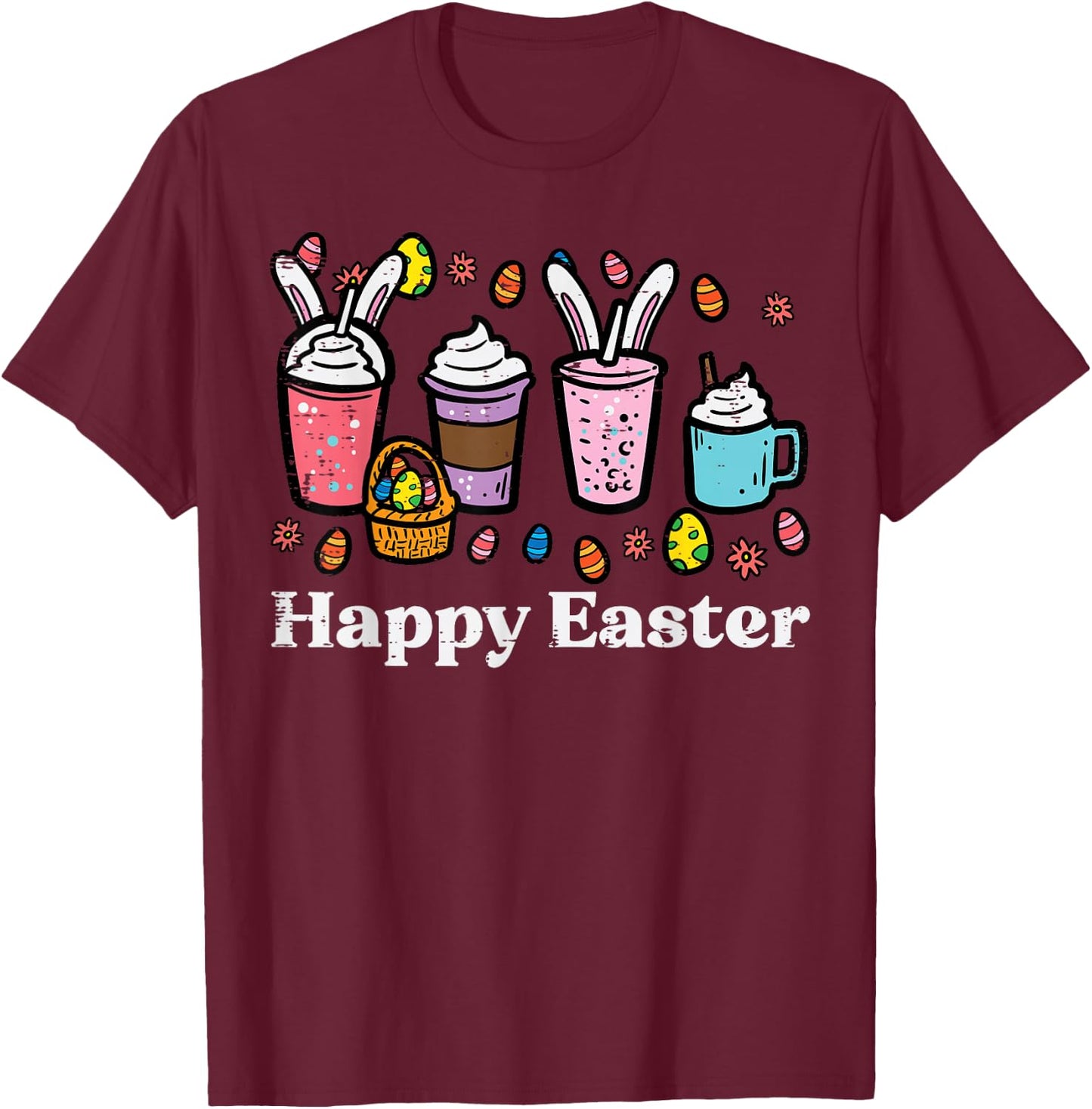 Happy Easter Coffee Bunny Latte Men Women Boys Girls Kids T-Shirt - T-Shirt | Maroon