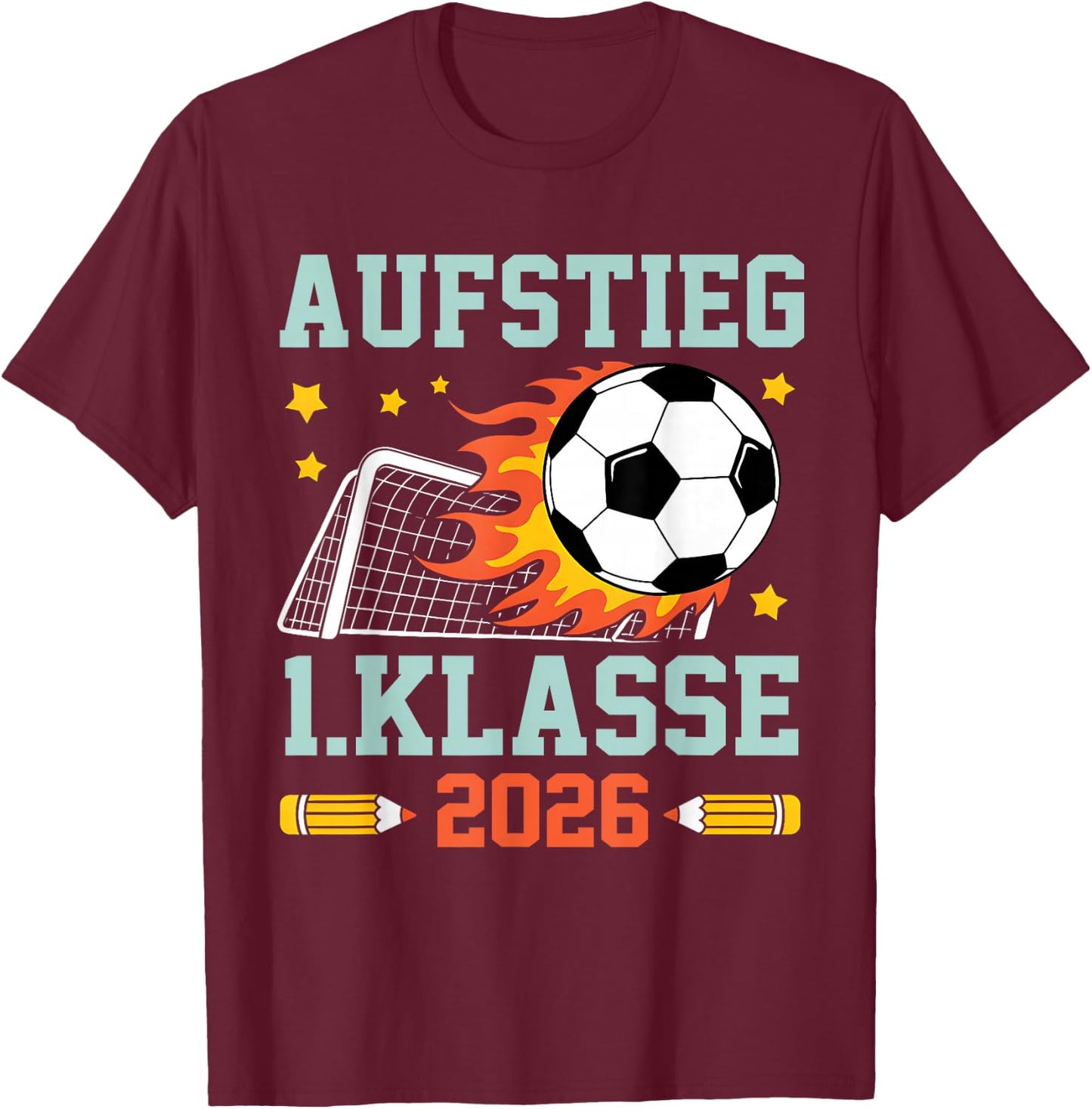 Schulkind 2026 Einschulung Erste Klasse Fußball 1 Klasse T-Shirt - T-Shirt | Maroon