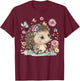Cute Hedgehog With Flowers I Hedgehog T-Shirt - T-Shirt | Maroon
