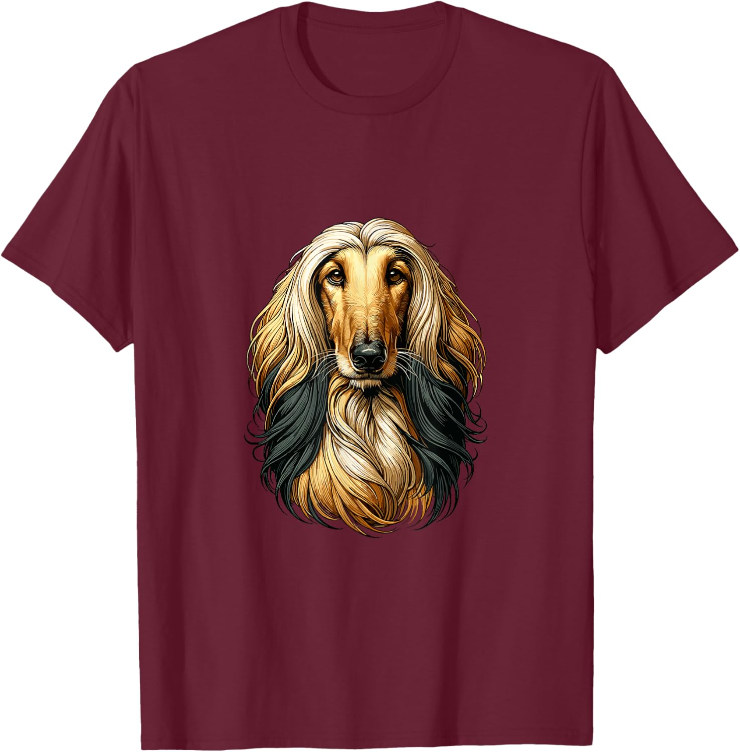 Dog Face - Afghan Greyhound , Black, S T-Shirt - T-Shirt | Maroon