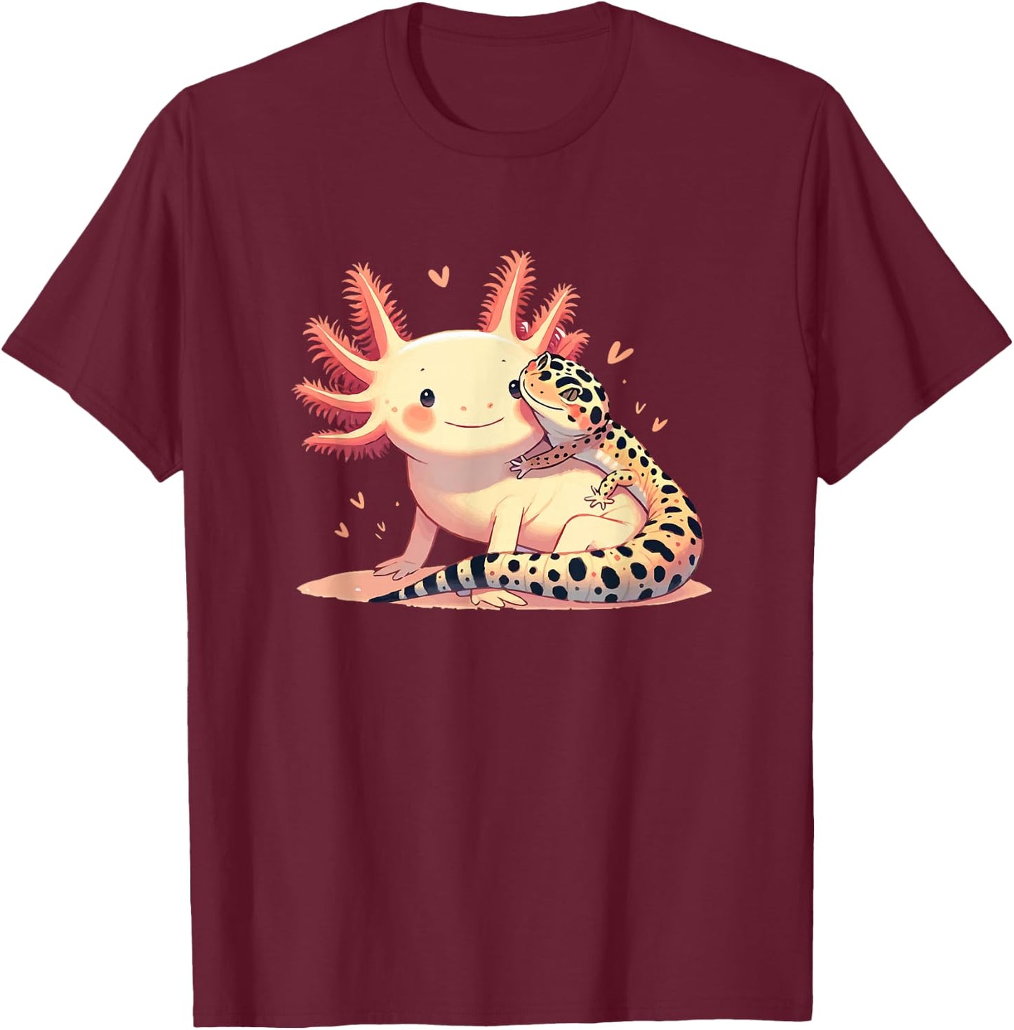 Gecko Owner Pet Herpetology Leopard Gecko Hugging Axolotl T-Shirt - T-Shirt | Maroon