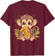 Banana Monkey Bananas Fruit Artwork Cute Monkey Drawing T-Shirt - T-Shirt | Maroon
