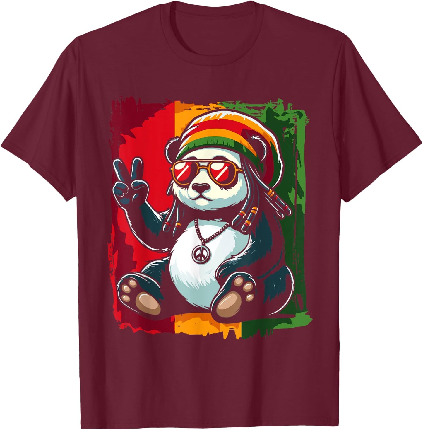 Reggae Panda Jamaica Pandabear Dreadlocks , Black, S T-Shirt - T-Shirt | Maroon