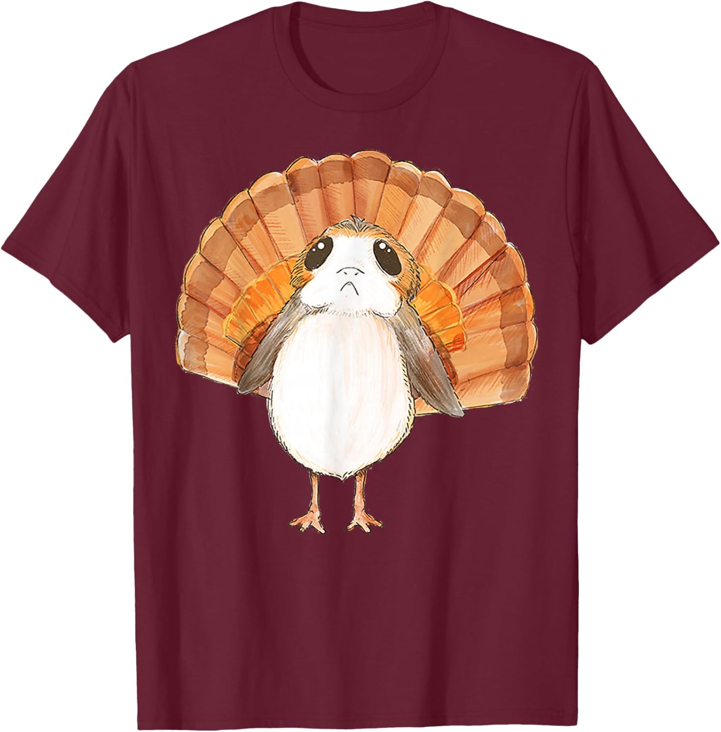 Star Wars Porg Turkey Thanksgiving Feathers Graphic T-Shirt - T-Shirt | Maroon