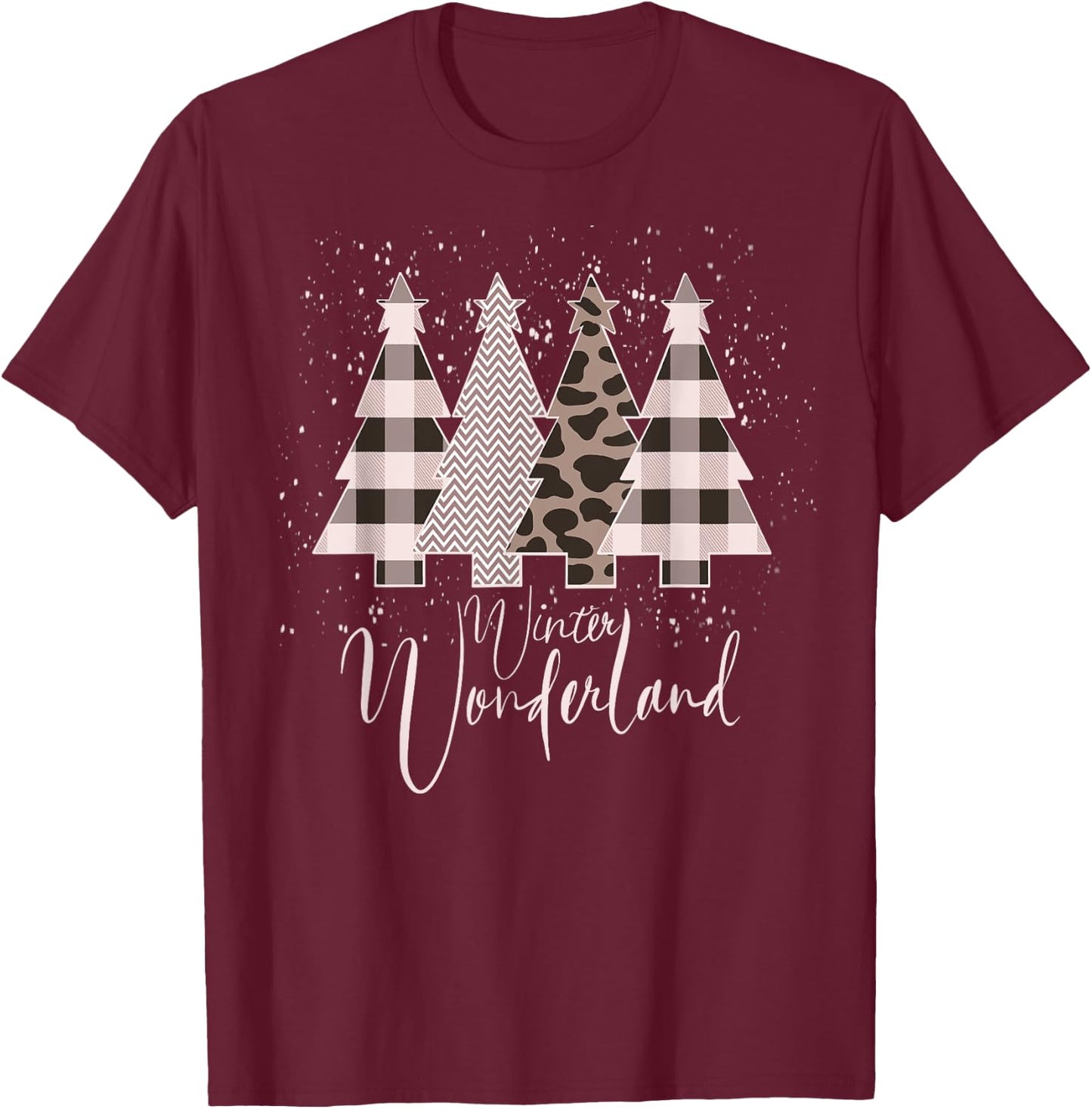Home State Design Company Winter Wonderland Christmas Tree Buffalo Plaid Leopard T-Shirt - T-Shirt | Maroon