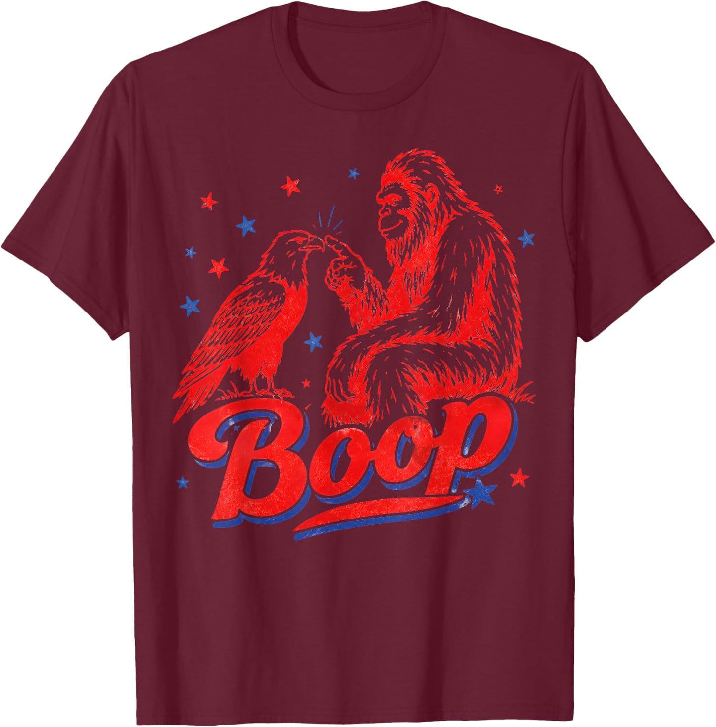 Boop Vintage Bigfoot and Eagle Funny Patriotic 4th of July T-Shirt - T-Shirt | Maroon
