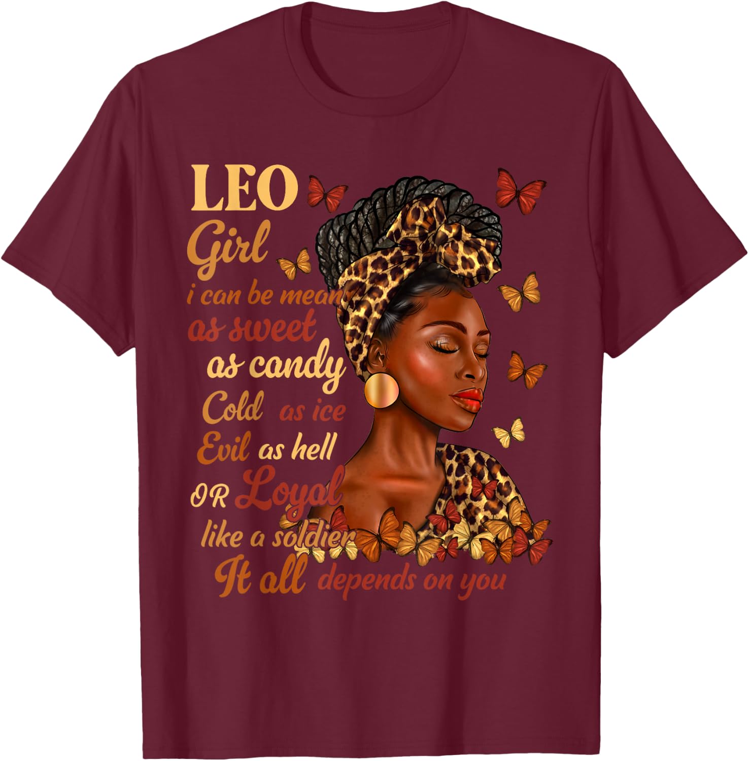 Leo Girl Black Woman Melanin Girl Leopard Zodiac Sign T-Shirt - T-Shirt | Maroon