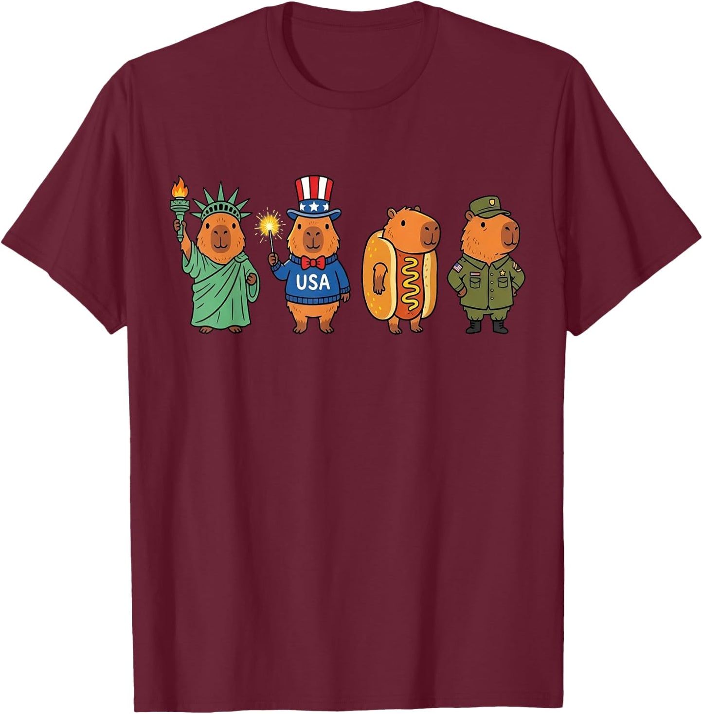 Cool Capybara Patriotic Vintage 4th of July USA Memorial Day T-Shirt - T-Shirt | Maroon