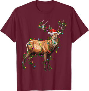 Deer Santa Christmas Tree Lighting Xmas Funny T-Shirt - T-Shirt | Maroon