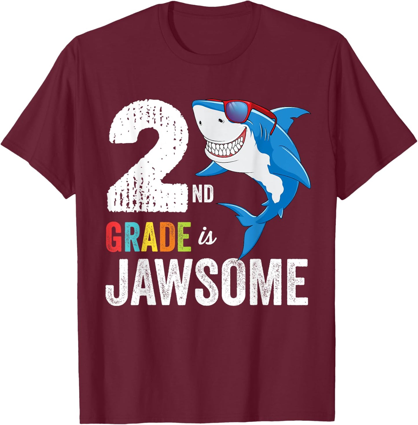 Second Grade Shirt Boys Girls Shark First Day of School T-Shirt - T-Shirt | Maroon