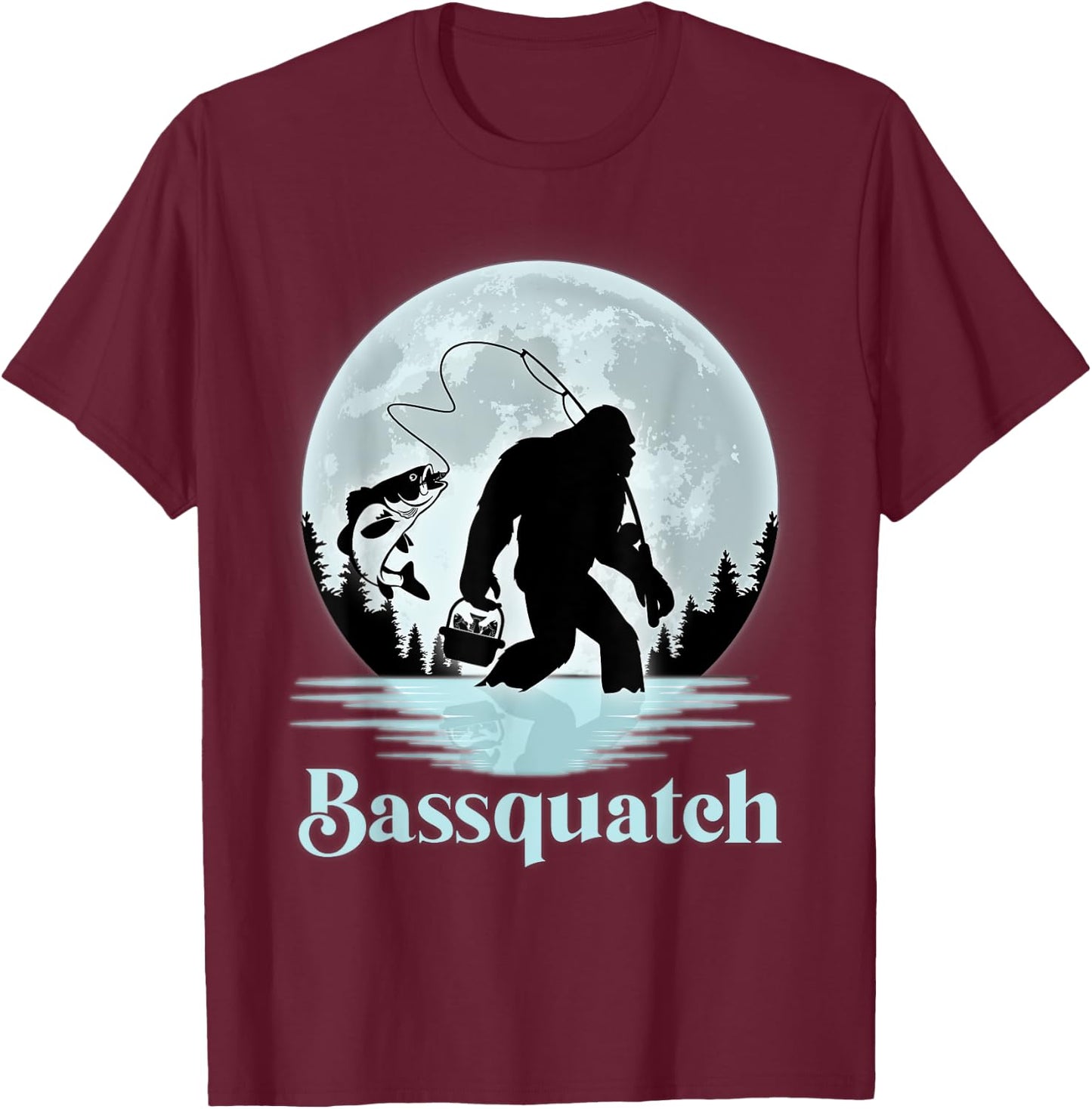 Bassquatch Funny Sasquatch Bigfoot Bass Fishing T-Shirt - T-Shirt | Maroon