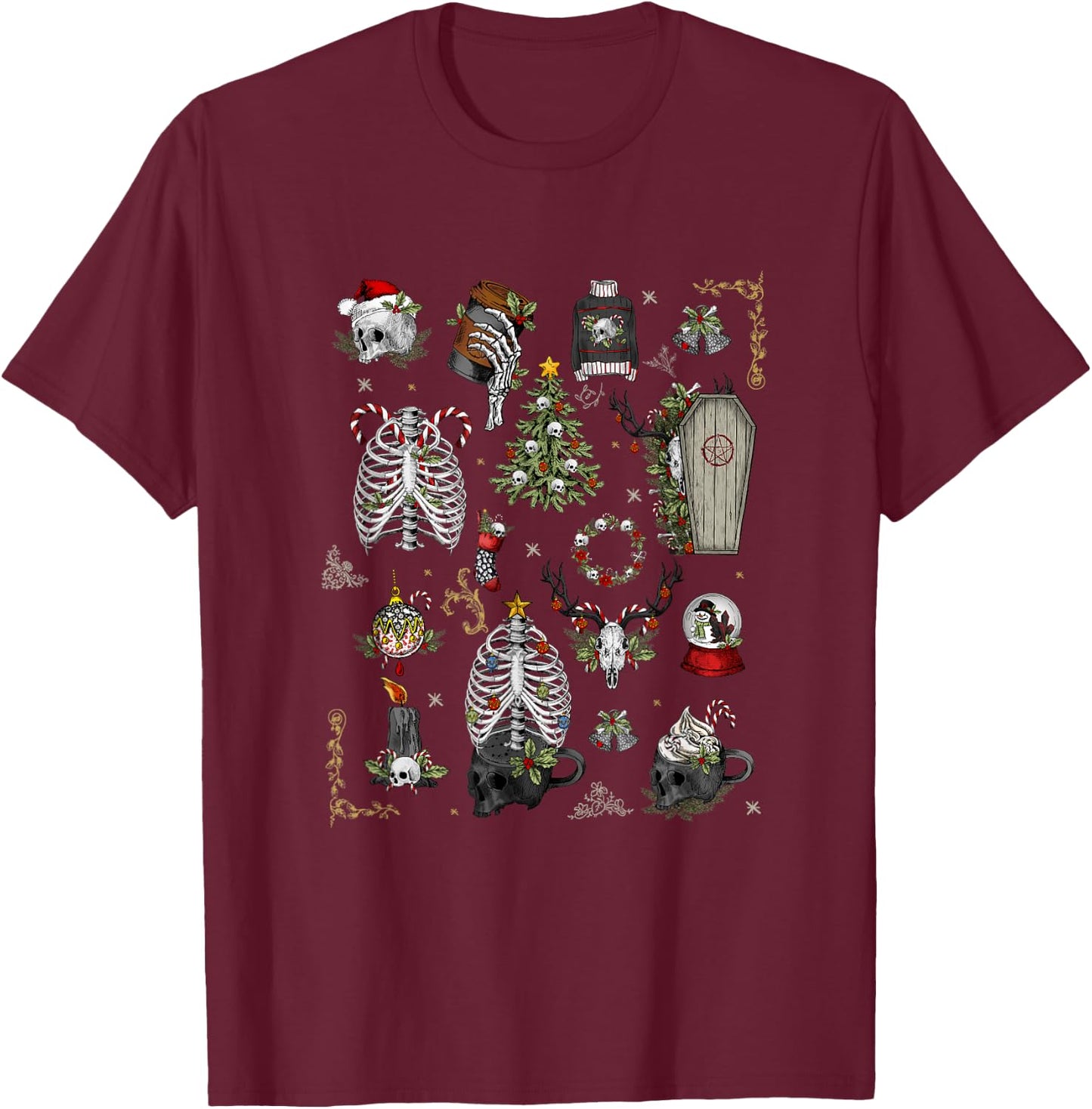 Victorian Goth Holiday Gothic Vintage Christmas T-Shirt - T-Shirt | Maroon
