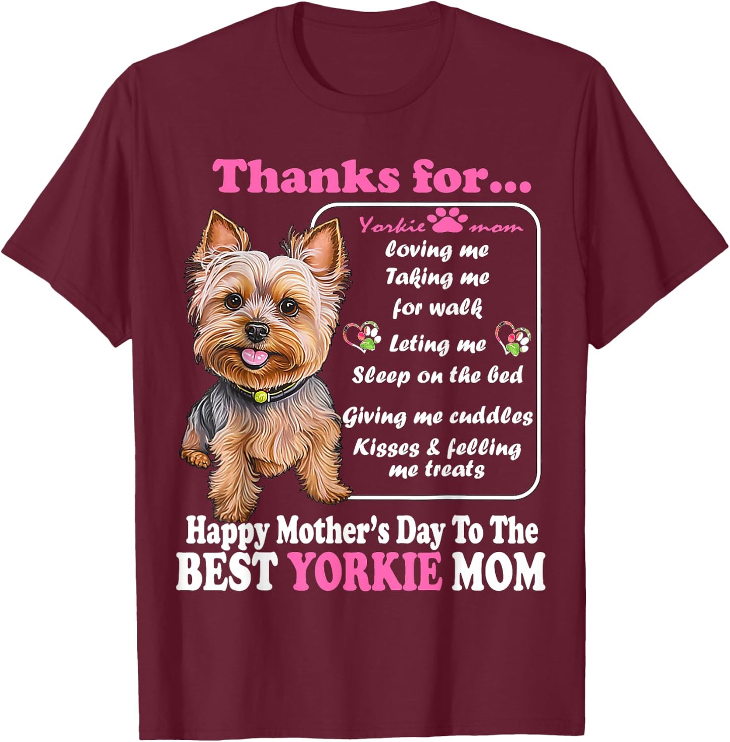 Happy Mother's Day To The Best Yorkie Mom - Yorkie Dog Mommy Men Women T-Shirt - T-Shirt | Maroon