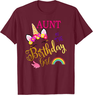 Aunt of The Birthday for Girl Auntie Unicorn First Birthday T-Shirt - T-Shirt | Maroon