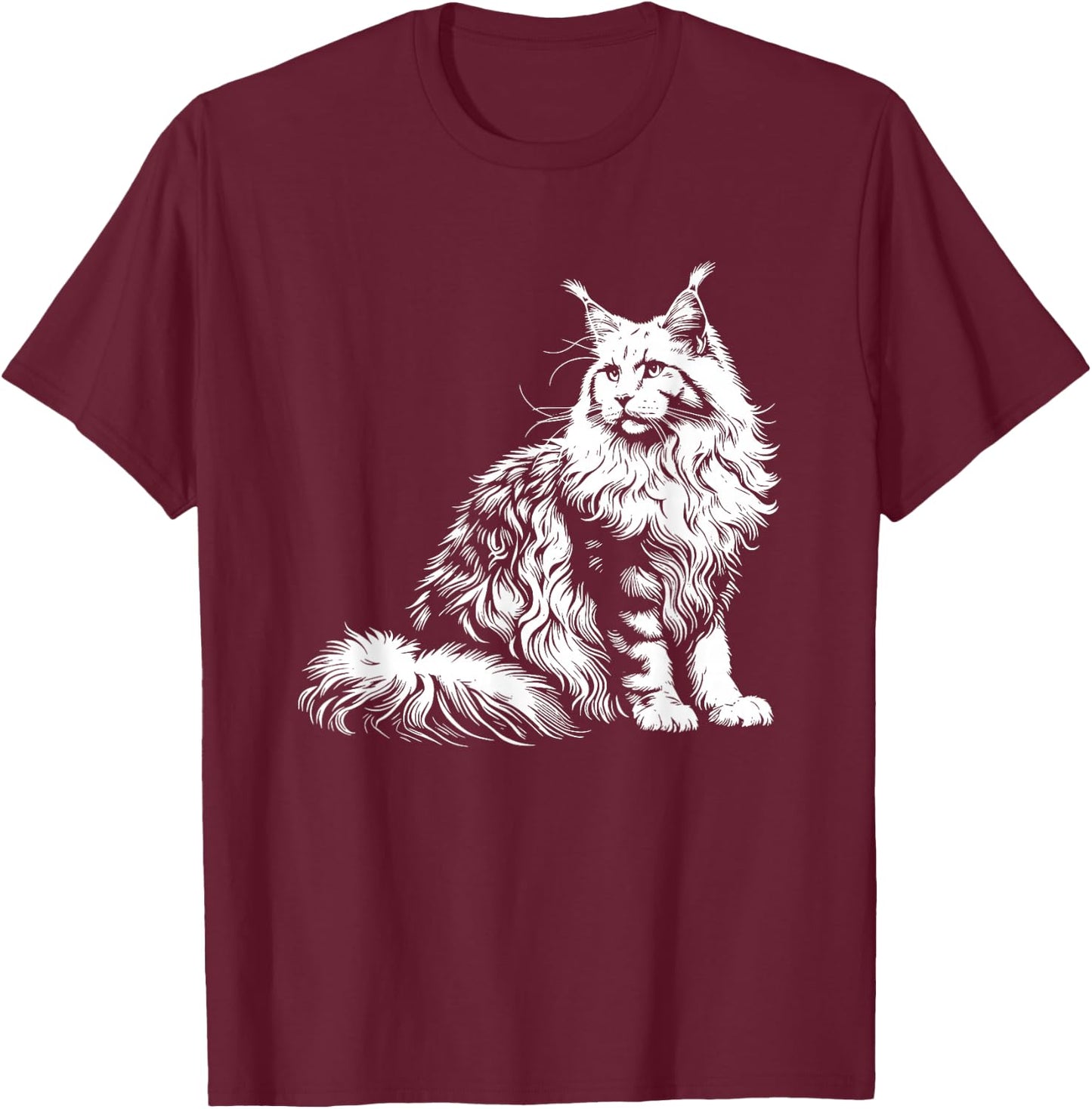 Cat Dad Mom Lover - Monochromatic Maine Coon , Black, S T-Shirt - T-Shirt | Maroon