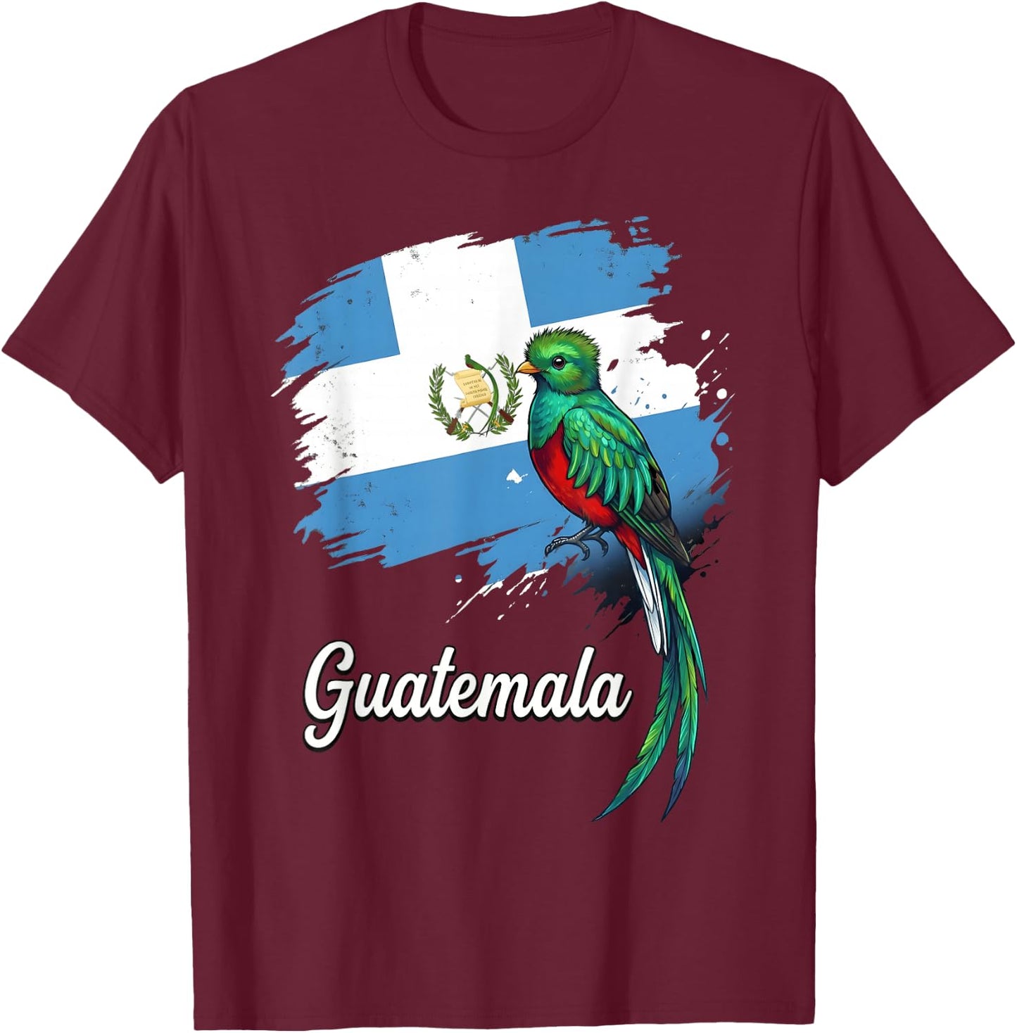 Guatemala Flag Quetzal Bird National Emblem T-Shirt - T-Shirt | Maroon