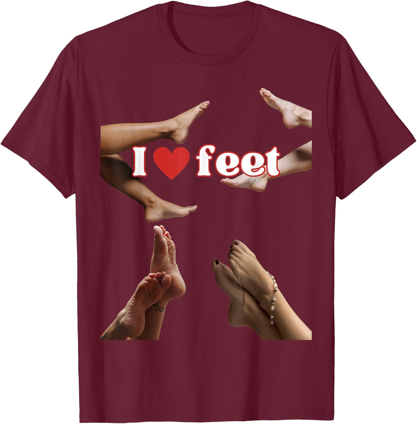 I Love Feet, Cool Design for Foot Lovers or Podiatrists , black T-Shirt - T-Shirt | Maroon