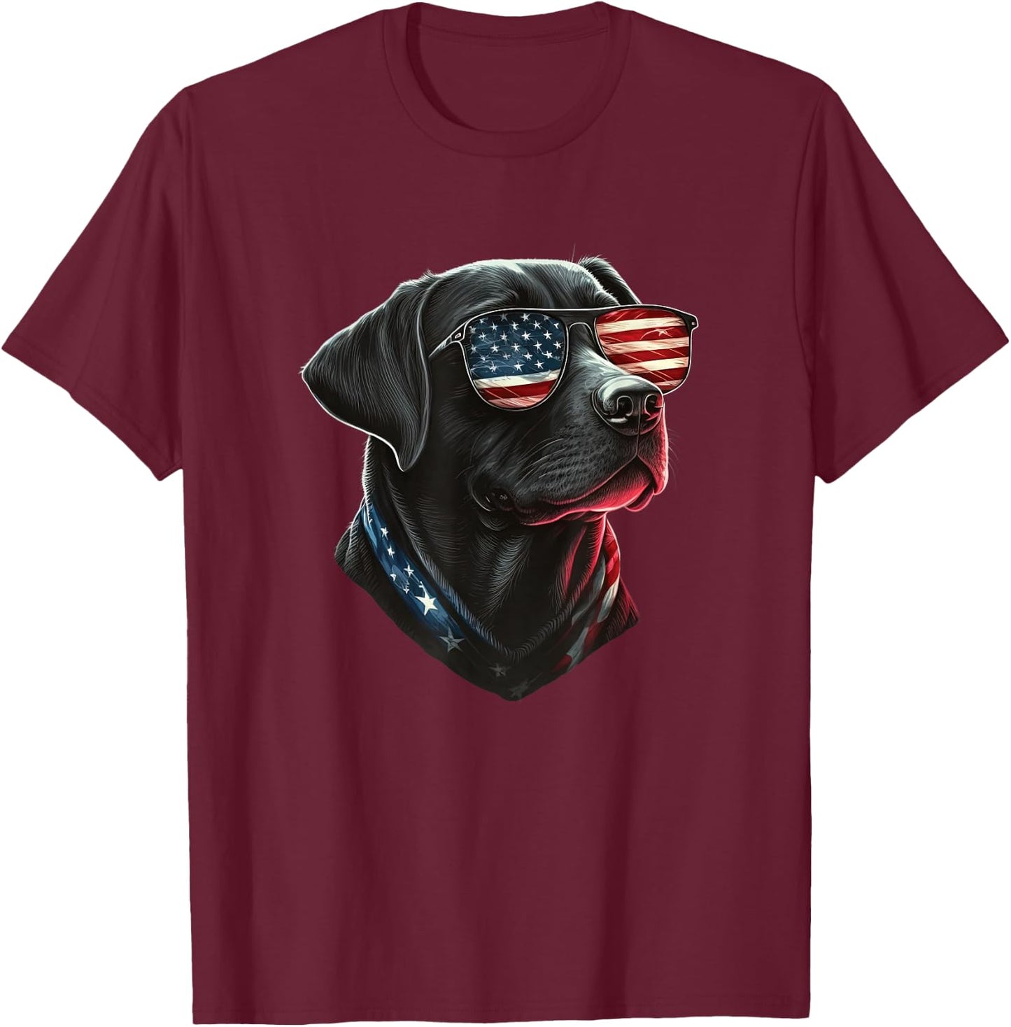 Black Labrador Retriever American Flag Patriotic USA T-Shirt - T-Shirt | Maroon