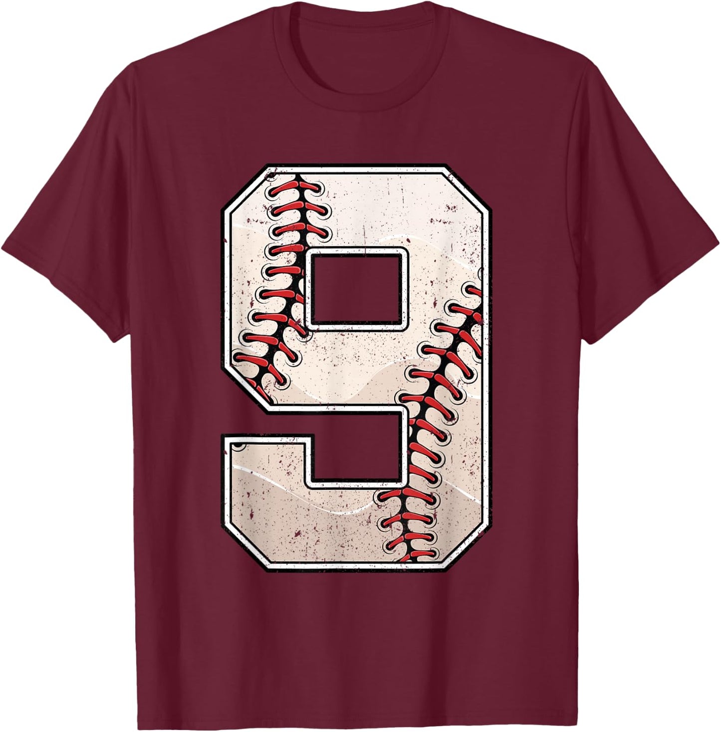 Baseball Birthday Boy Nine 9 Years Old Ninth 9th Bday Party T-Shirt - T-Shirt | Maroon
