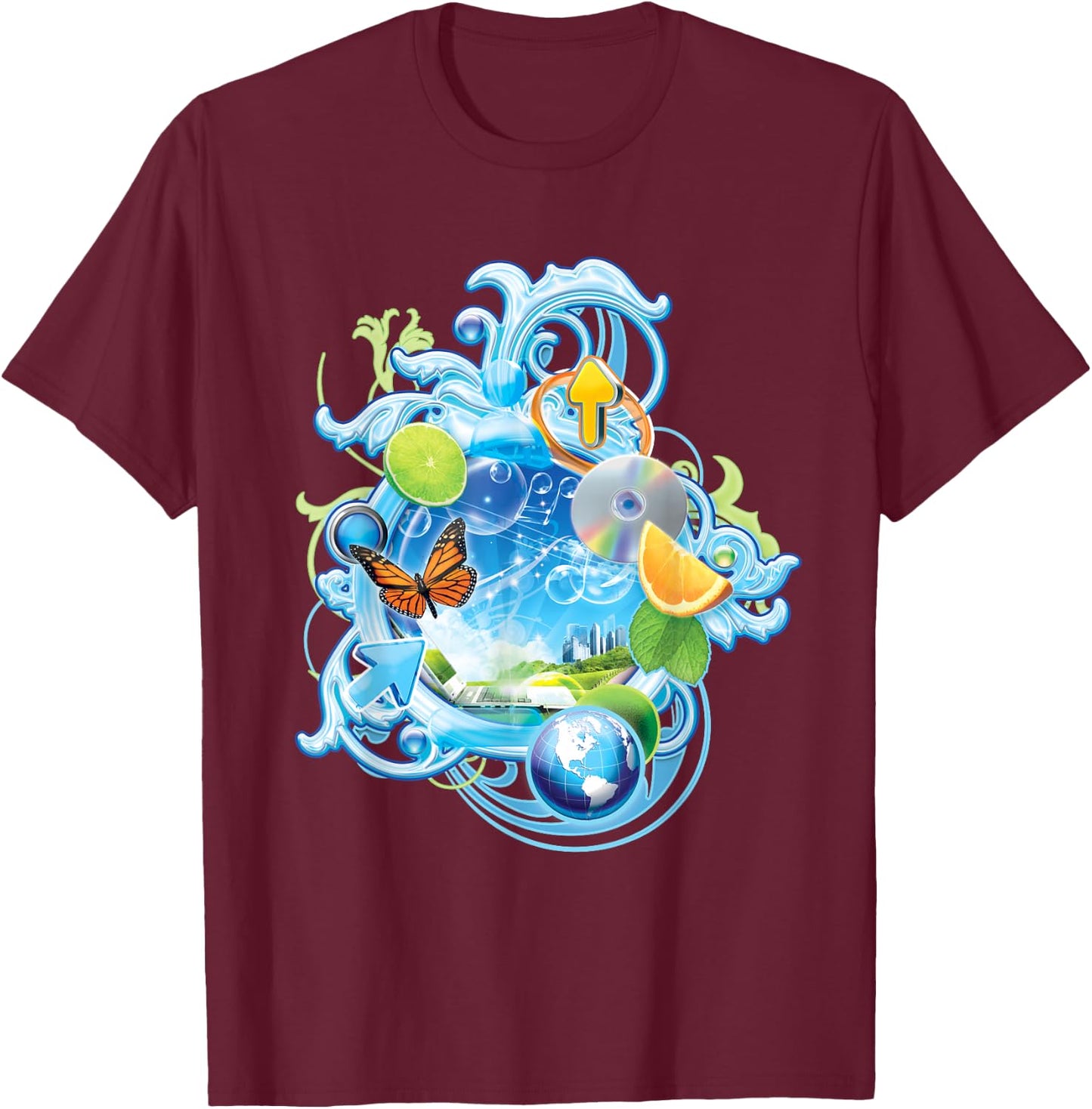 Frutiger Aero Metro Maximalist 2000s Nostalgia T-Shirt - T-Shirt | Maroon