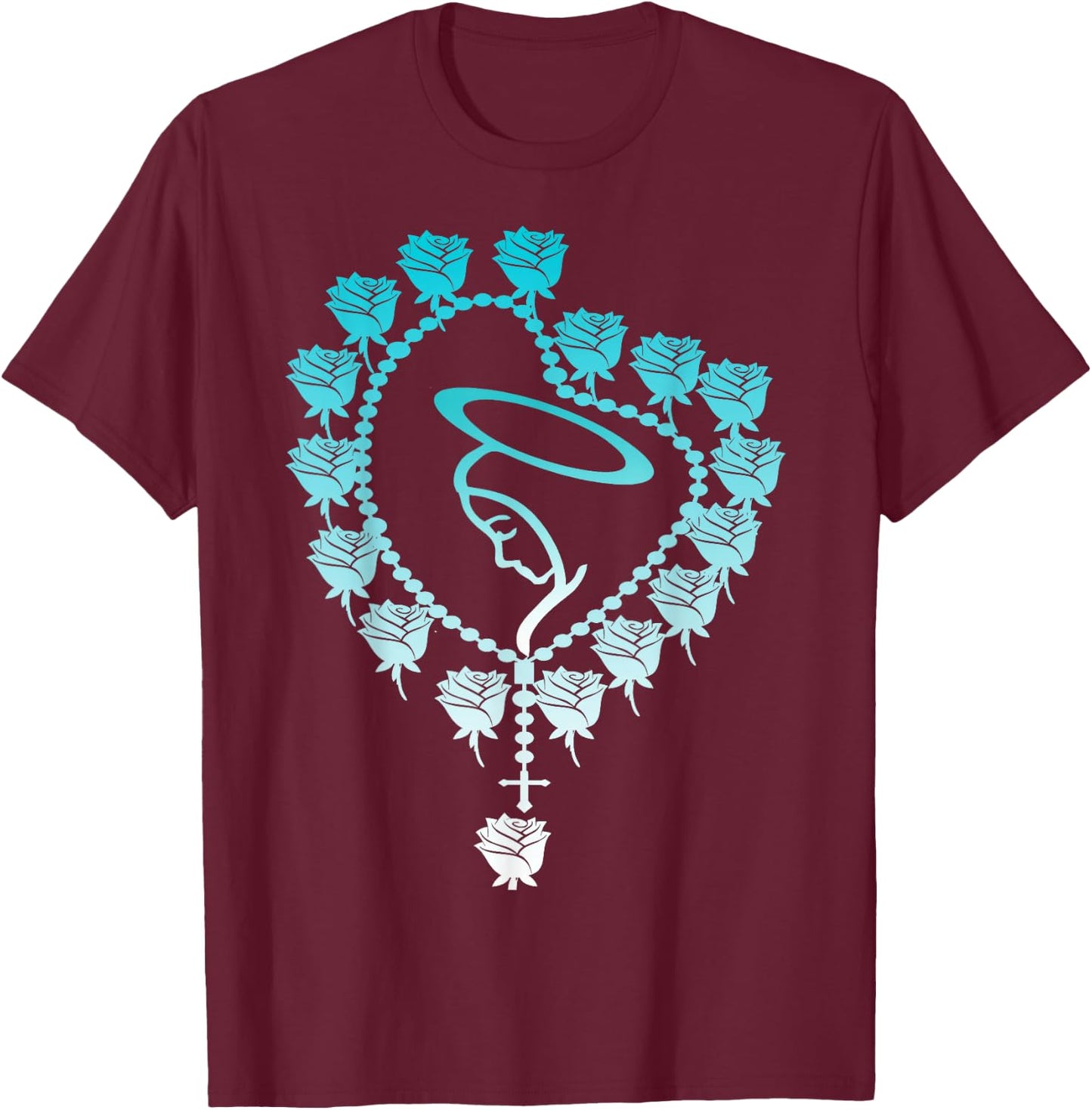 The Holy Rosary Virgin Mary Catholics. Heart Roses T-Shirt - T-Shirt | Maroon