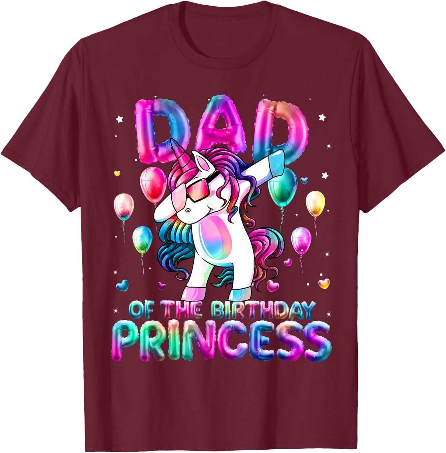 Dad of the Birthday Princess Girl Dabbing Unicorn Daddy T-Shirt - T-Shirt | Maroon