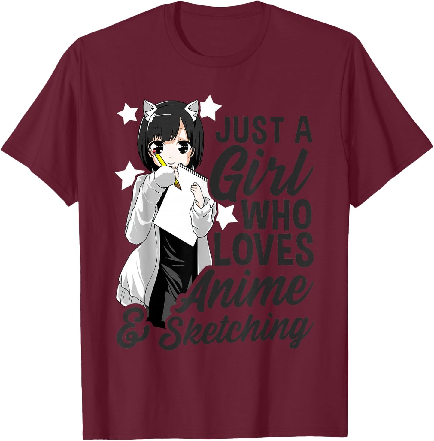 Just a Girl Who Loves Anime and Sketching Drawing T-Shirt - T-Shirt | Maroon