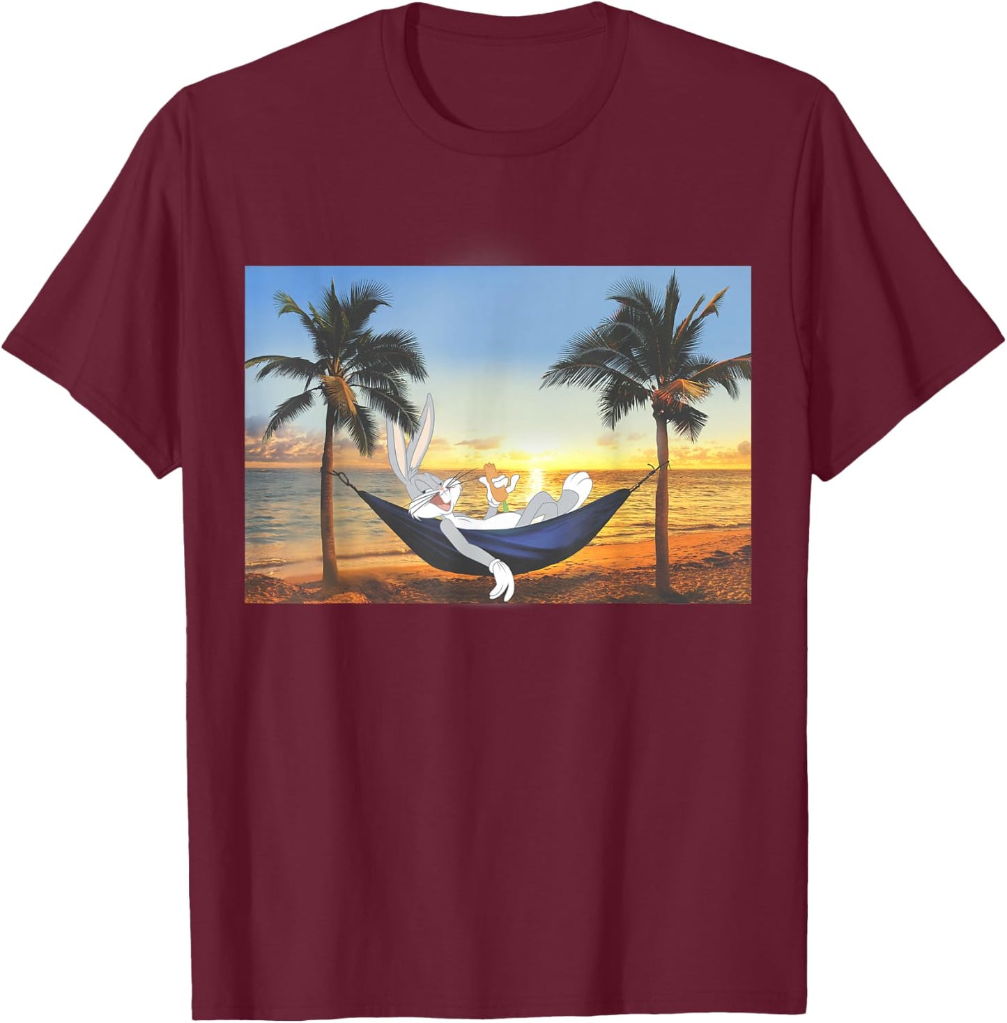 Looney Tunes Bugs Bunny Sunset Hammock Portrait T-Shirt - T-Shirt | Maroon