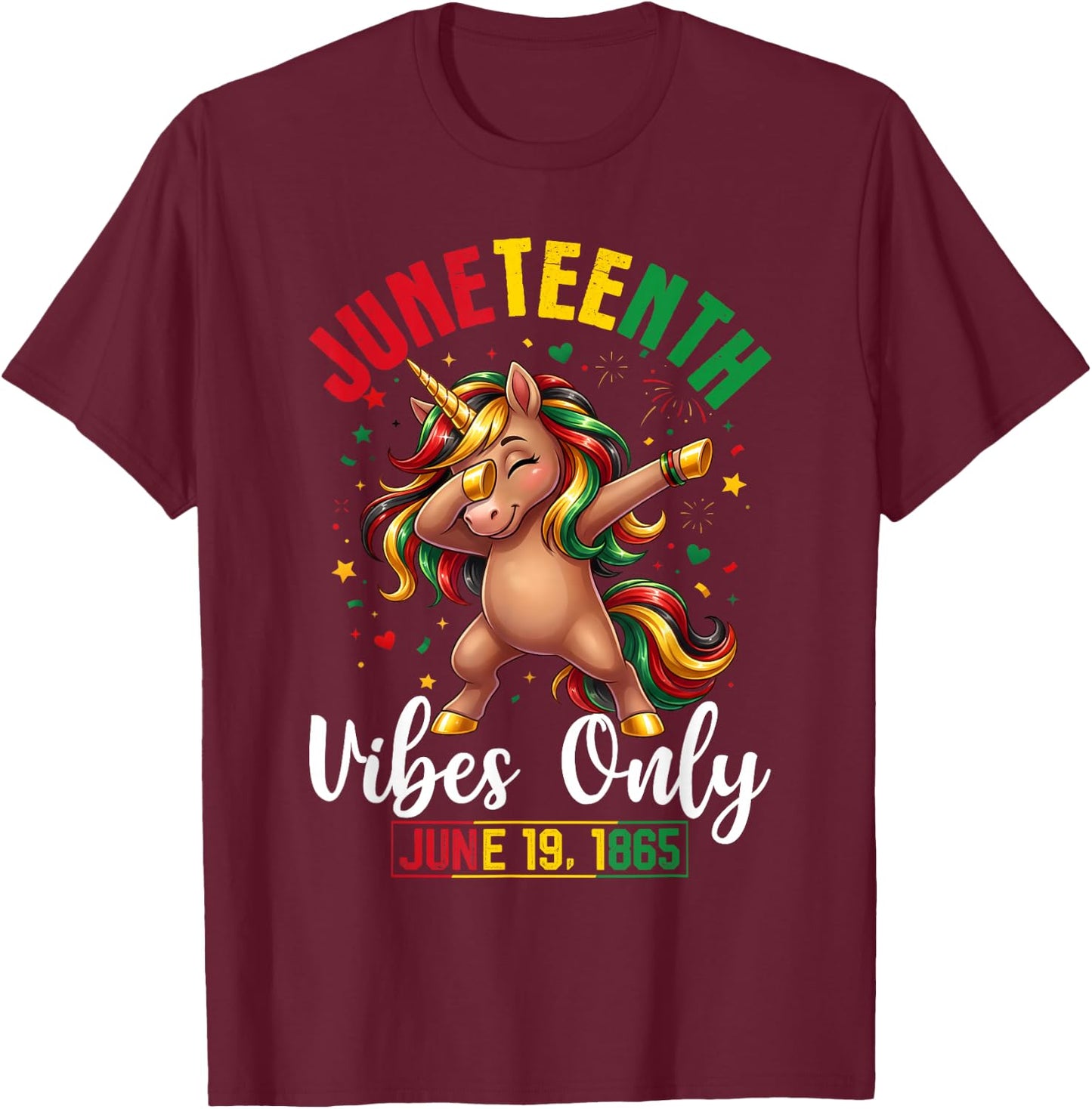 Juneteenth June 19 1865 Cute Unicorn Dabbing Girls Kids T-Shirt - T-Shirt | Maroon