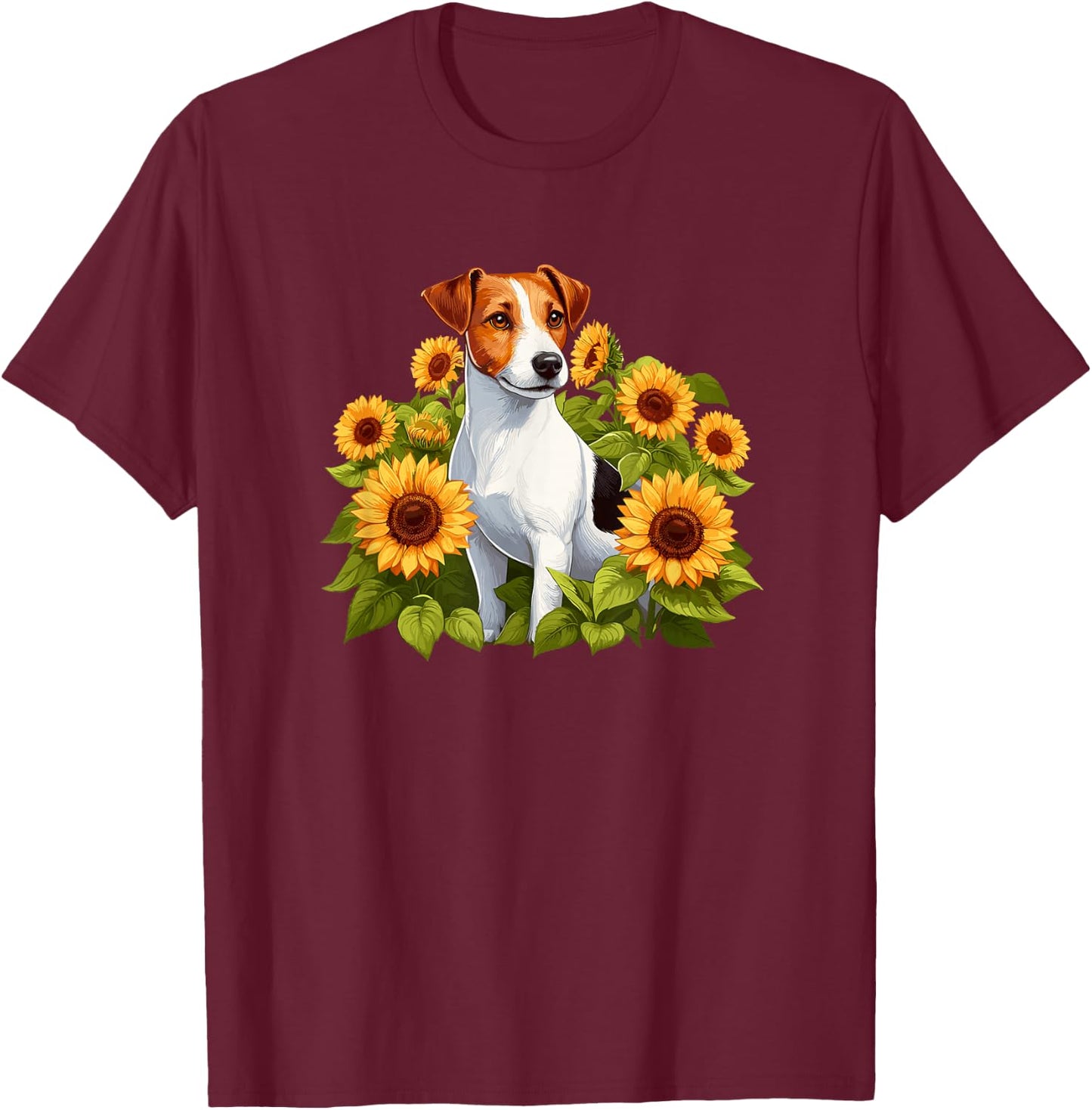 & Girls Lover Mom Sunflowers Jack Russell Terrier T-Shirt - T-Shirt | Maroon