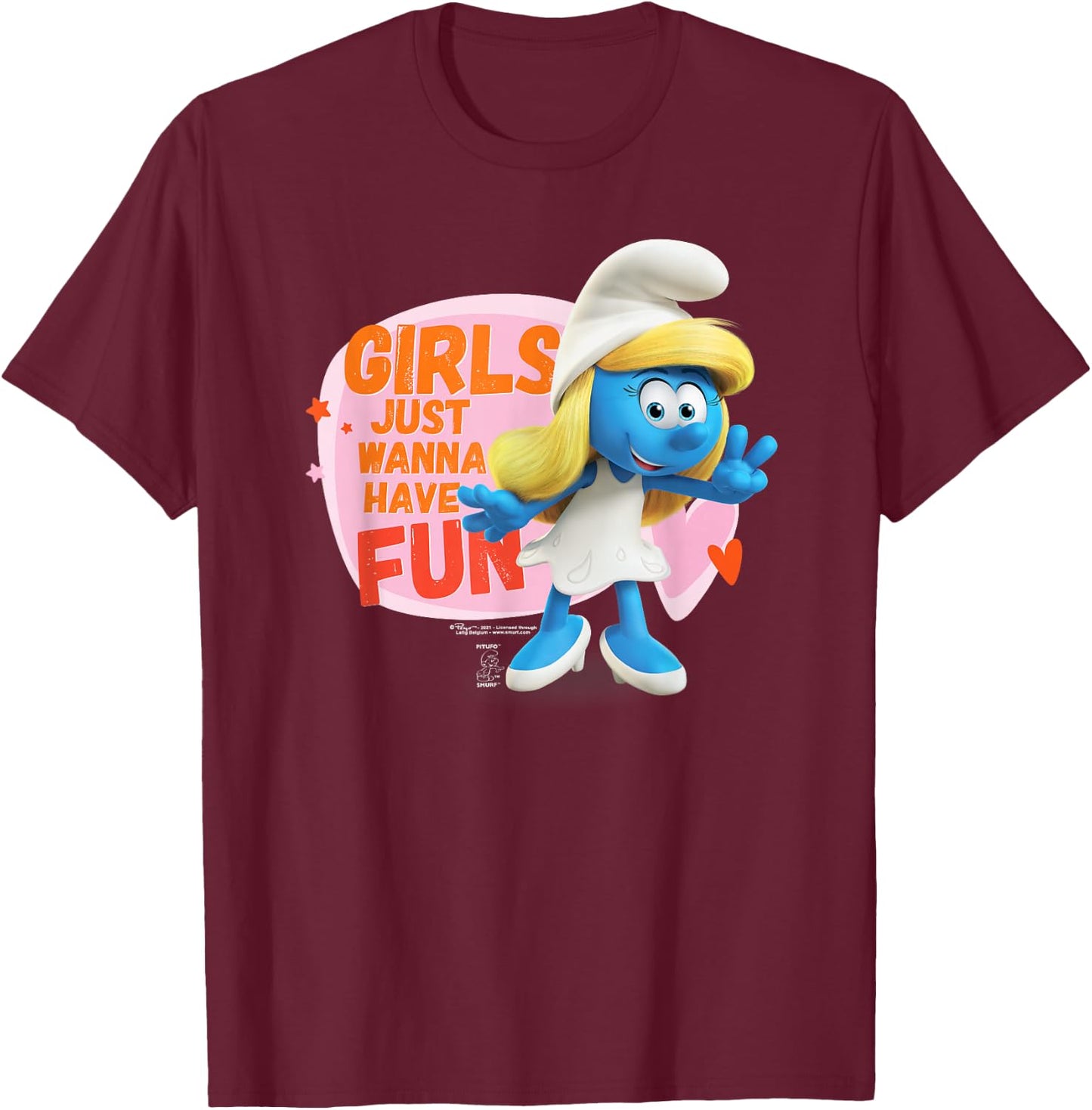The Smurfs Smurfette Girls Just Wanna Have Fun T-Shirt - T-Shirt | Maroon