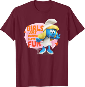 The Smurfs Smurfette Girls Just Wanna Have Fun T-Shirt - T-Shirt | Maroon