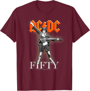 AC/DC - 50 Years of Covers, Black T-Shirt - T-Shirt | Maroon
