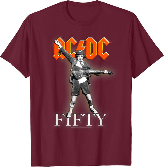 AC/DC - 50 Years of Covers, Black T-Shirt - T-Shirt | Maroon