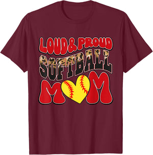 Loud Proud Softball Mom Red Team Leopard Softball Mom Squad T-Shirt - T-Shirt | Maroon