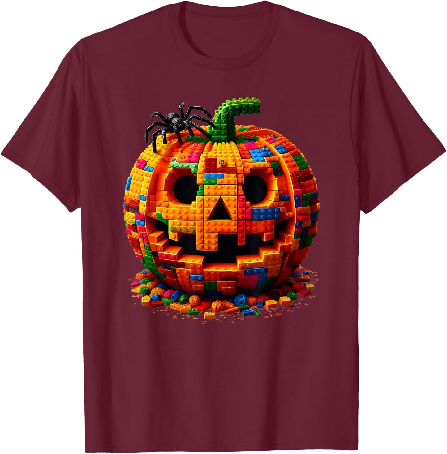 Halloween Master Builder Pumpkin Kids Building Blocks Bricks T-Shirt - T-Shirt | Maroon