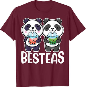 Besties Bubble Tea Cute Boba Best Friends Panda Girls T-Shirt - T-Shirt | Maroon